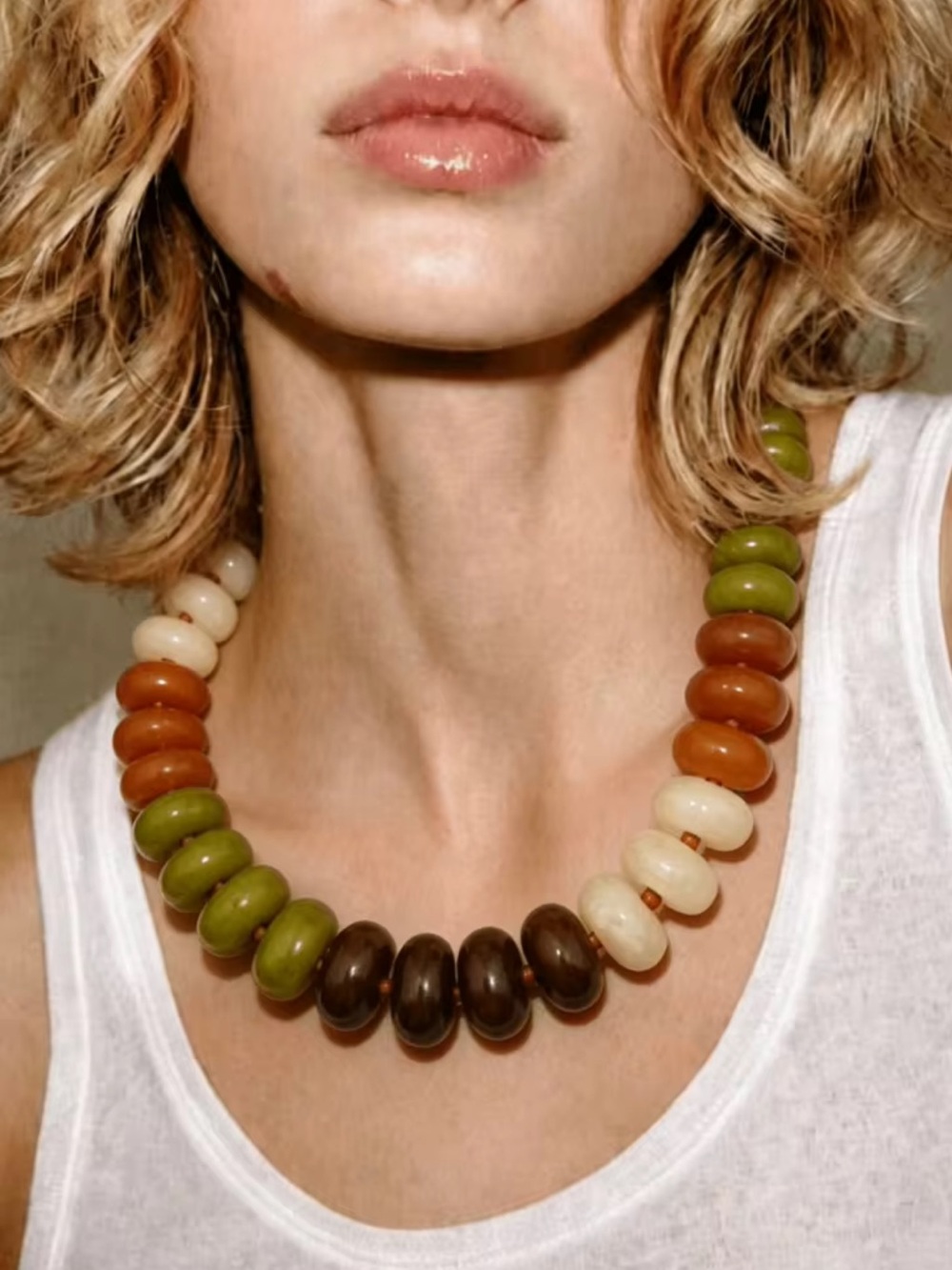 New! Colorblock Dopamine Resin Beaded Choker Statement Necklace